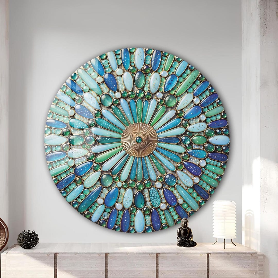 Zen Spa Stones Look Tempered Glass Wall Art, Stained Look, Round Yoga ...