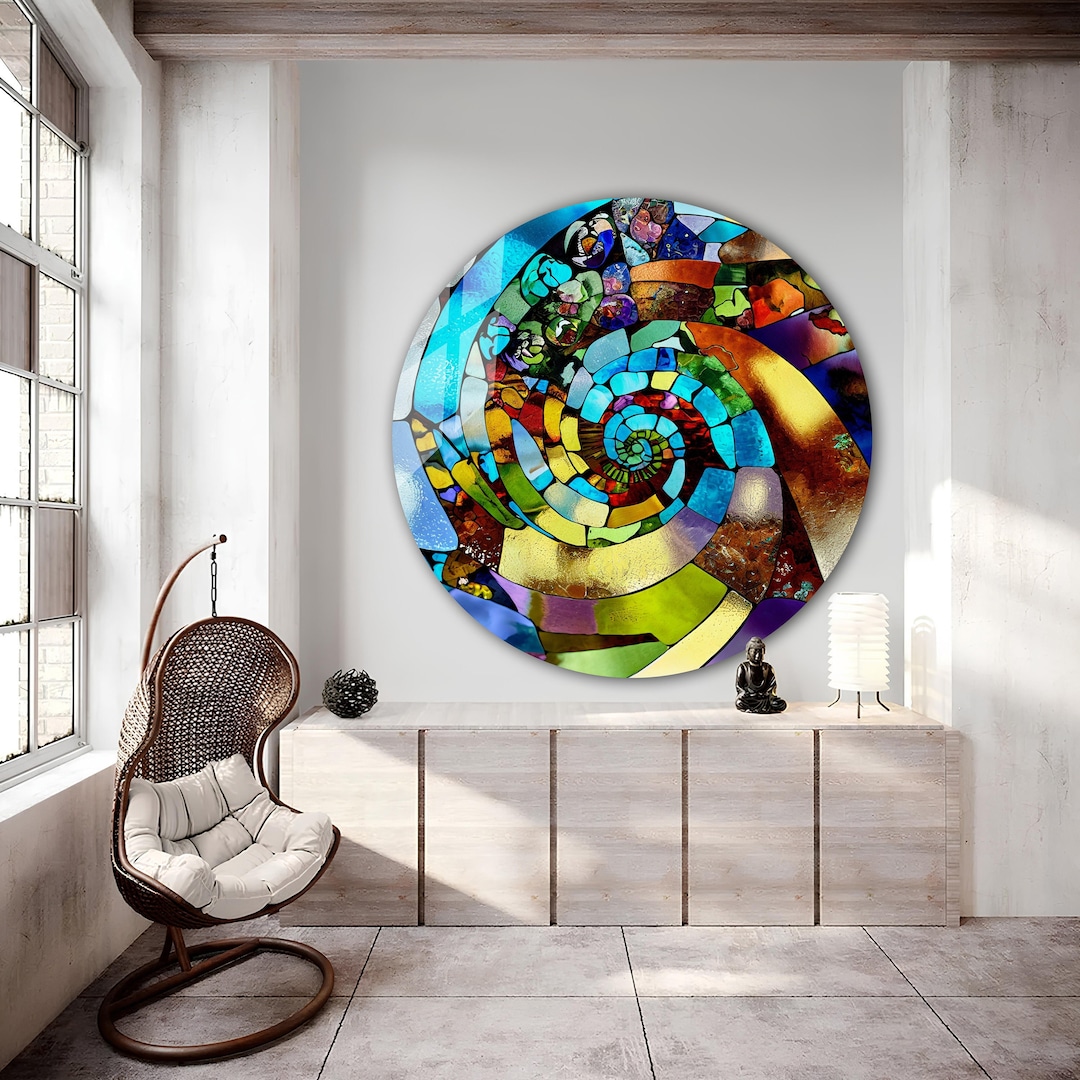 Tempered Glass Wall Art-stained Round Wall Art Gift-circle Wall Art ...