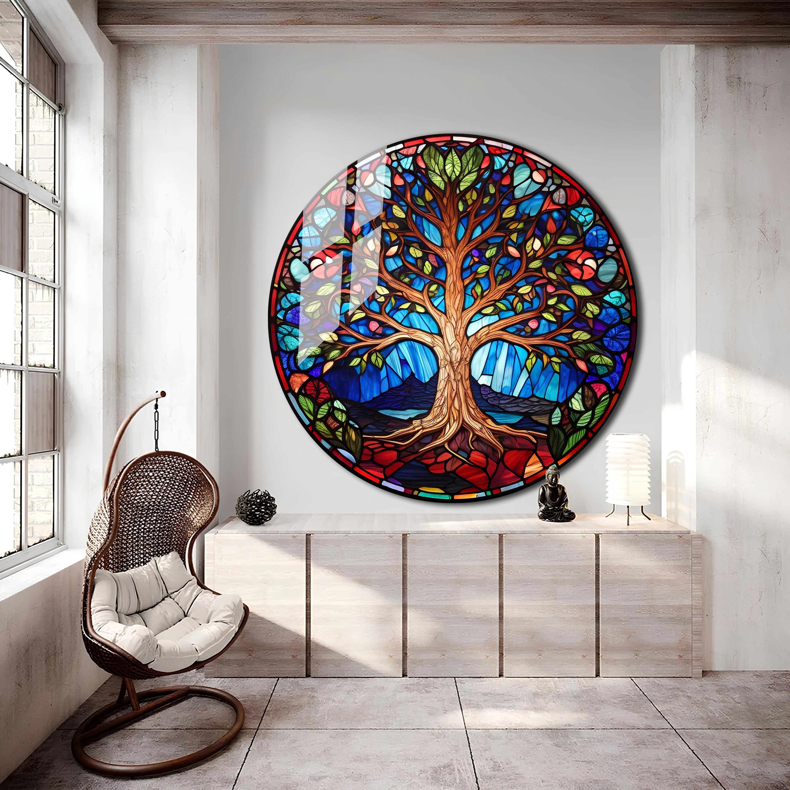 Tree of Life Stained Glass Wall Painting home&office Wall Art Decor ...