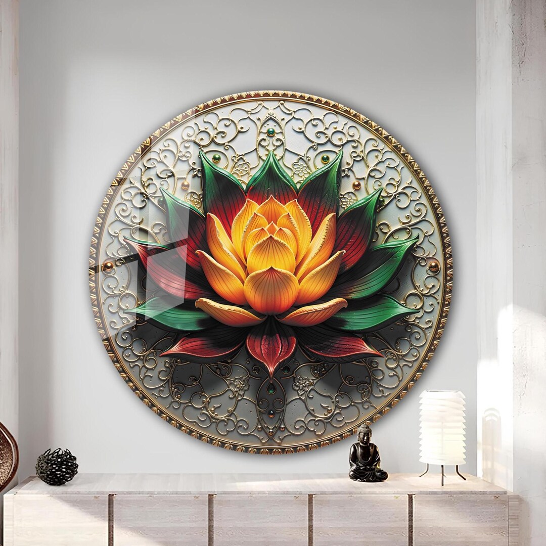 Lotus Flower Tempered Glass Wall Art – Round Floral Decor - Etsy