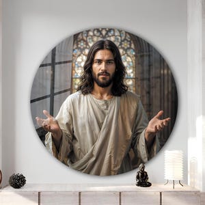 Jesus Tempered Glass Wall Art, Christ Wall Art, Jesus of Nazareth, Stained Glass Art, Glass Printing Wall Art Decor, Religious Wall Art Gift