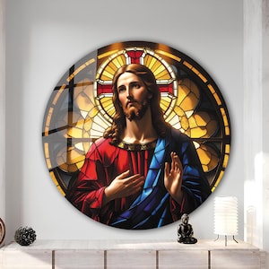 Jesus Tempered Glass Wall Art, Christ Wall Art, Jesus of Nazareth, Stained Glass Art, Glass Printing Wall Art Decor, Religious Wall Art Gift