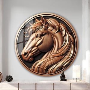 Copper Look Horse Wall Art, Glass Wall Art, Horse Art, Livingroom Wall Art, Extra Large Wall Art Tempered Wall Art Horse Print Office Design
