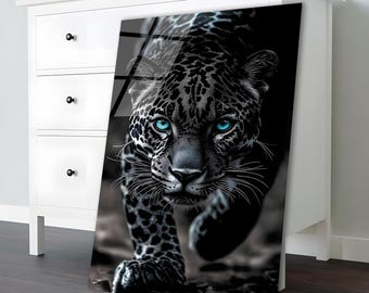 ヒョウ柄強化ガラス製ウォールアート、壁掛け、ヒョウ柄ガラス装飾