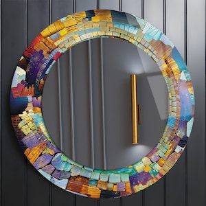 Round Mirror Wall Decor for Bathroom, Glass Wall Decor for Entryway, Living Room Mirror Decor, Tempered Glass Decor, Stained Theme Art