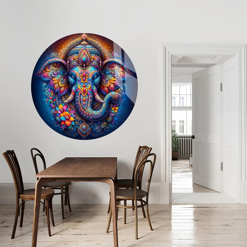 Tempered Glass Wall Art Ganesh Wall Art Round Ganesha Wall Decor Large