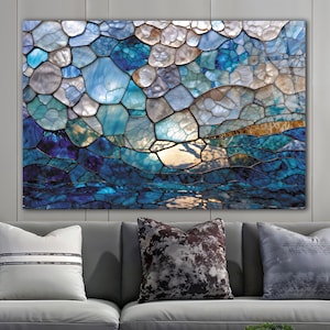 Glass Wall Art Ocean Tempered Glass Art Sea Wave Wall Hanging Blue Water Decor Large Wall Art