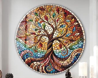 ステンドグラスの生命の樹 - 強化ガラス製ウォールアート - メガサイズ