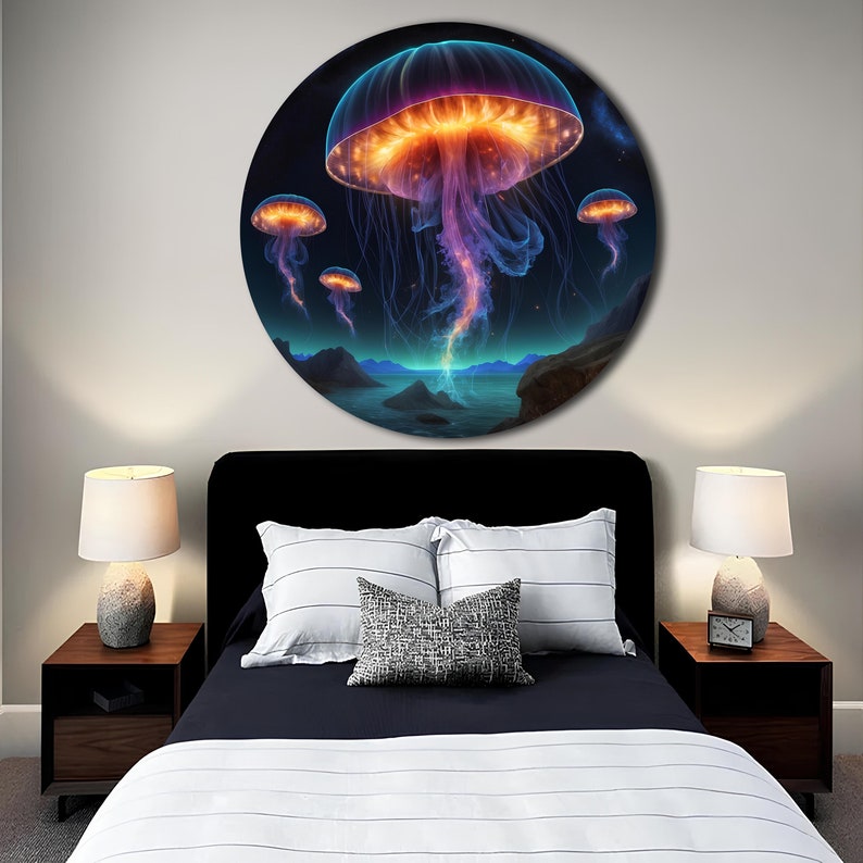 Neon Jellyfish, Glass Printing Wall Art, Glass Wall Art, Tempered Glass