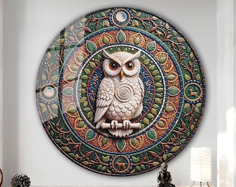 Owl Glass Wall Art: Abstract Tempered Glass Decor