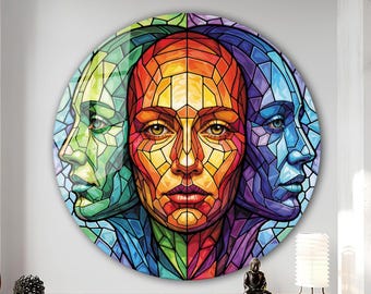 Abstract Faces Wall Art, Tempered Glass Wall Art, Glass Printing, Large Glass Wall Art, Wall Hangings, Cubism Wall Art, Modern Glass