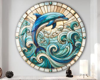 Tempered Glass Wall Art-Stained Glass Decor-Glass Printing Art-Tempered Glass Art-Glass Wall Decor-Dolphin Wall art-Stained Dolphin Decor