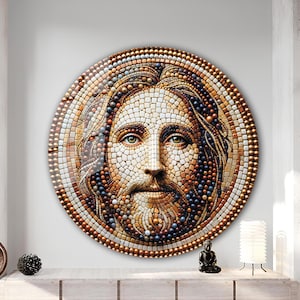 Jesus Mosaic Look Tempered Glass Wall Art,Christ Wall Art,Jesus of Nazareth,Stained Glass Art,Glass Printing Wall Decor,Religious Wall Art