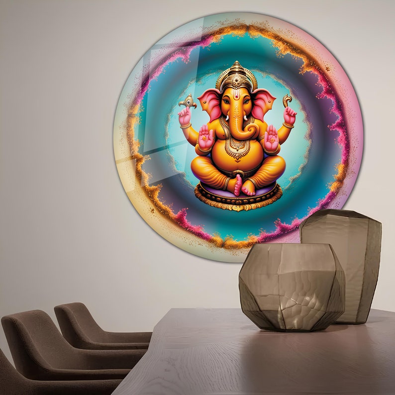 Tempered Glass Wall Art Ganesh Wall Art Round Ganesha Wall Decor Large