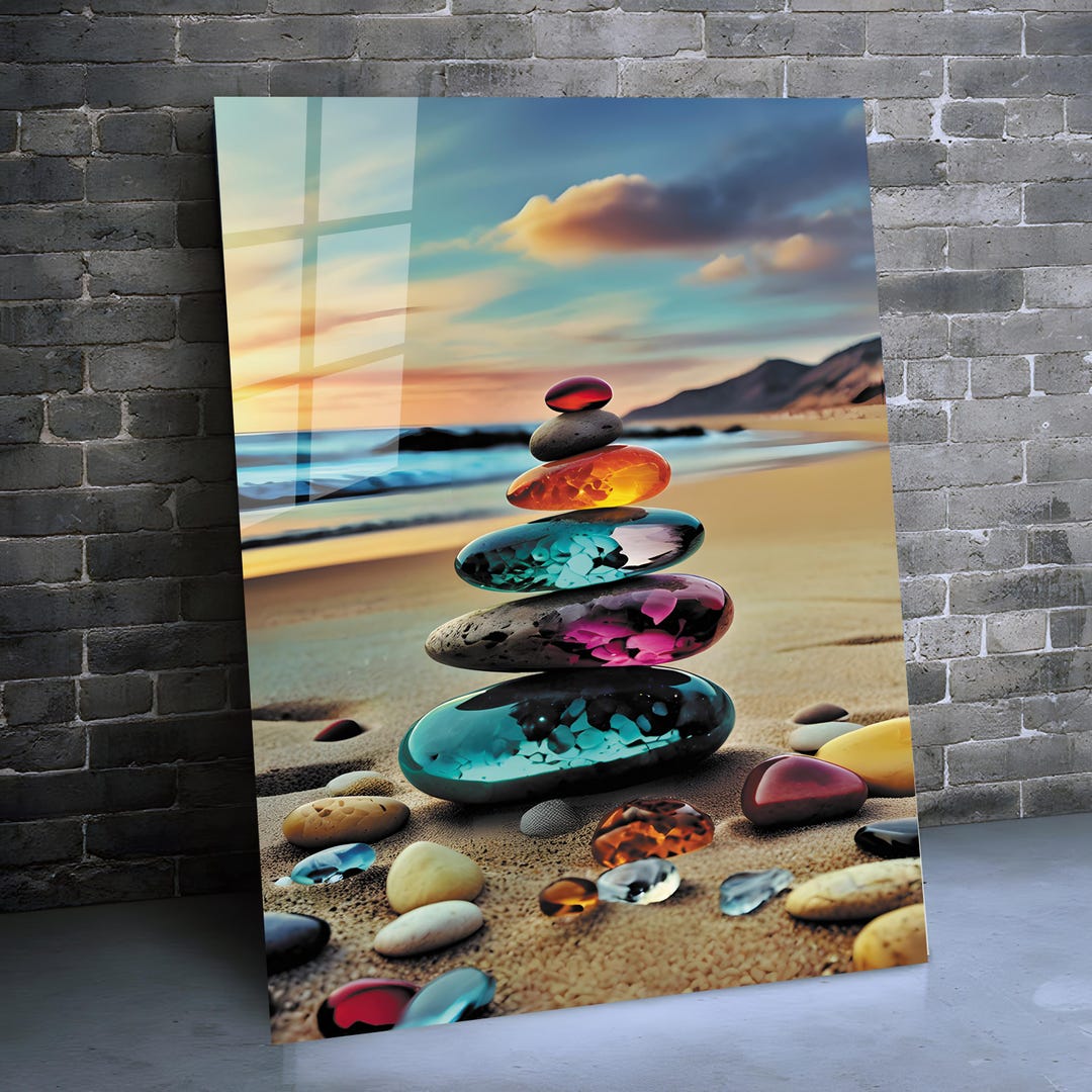 Tempered Glass Wall Art Zen Spa Stones Glass Wall Decor-beach Stones ...