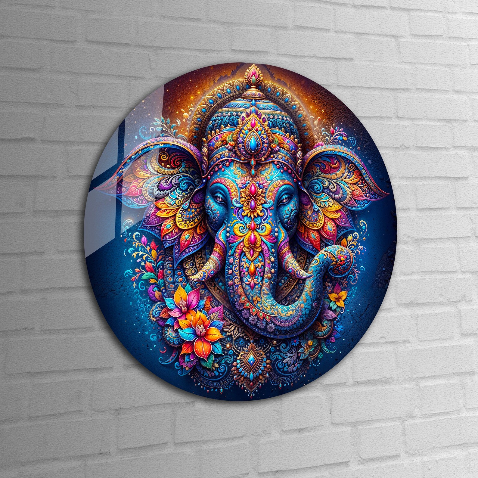 Tempered Glass Wall Art Ganesh Wall Art Round Ganesha Wall Decor Large