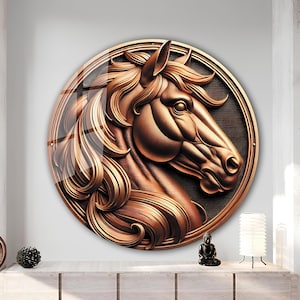 Copper Look Horse Wall Art, Glass Wall Art, Horse Art, Livingroom Wall Art, Extra Large Wall Art Tempered Wall Art Horse Print Office Design