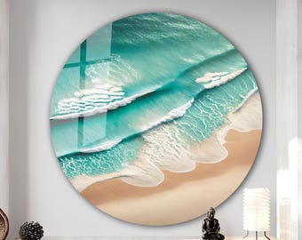 Ocean Beach Glass Wall Art-Round Wall Art-Glass Printing-Extra Large Wall Art-Mega Size Panoramic Print-Sunny Beach Wall Art-Tropical Beach