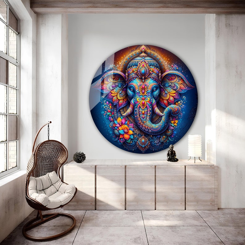 Tempered Glass Wall Art Ganesh Wall Art Round Ganesha Wall Decor Large