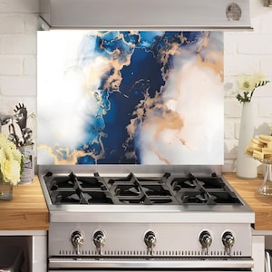 Couvercle de cuisinière en verre design marbre abstrait décoration murale de cuisine pour cuisinière à gaz couvercle de dessus de cuisine dosseret couverture de four art mural cadeau pour maman