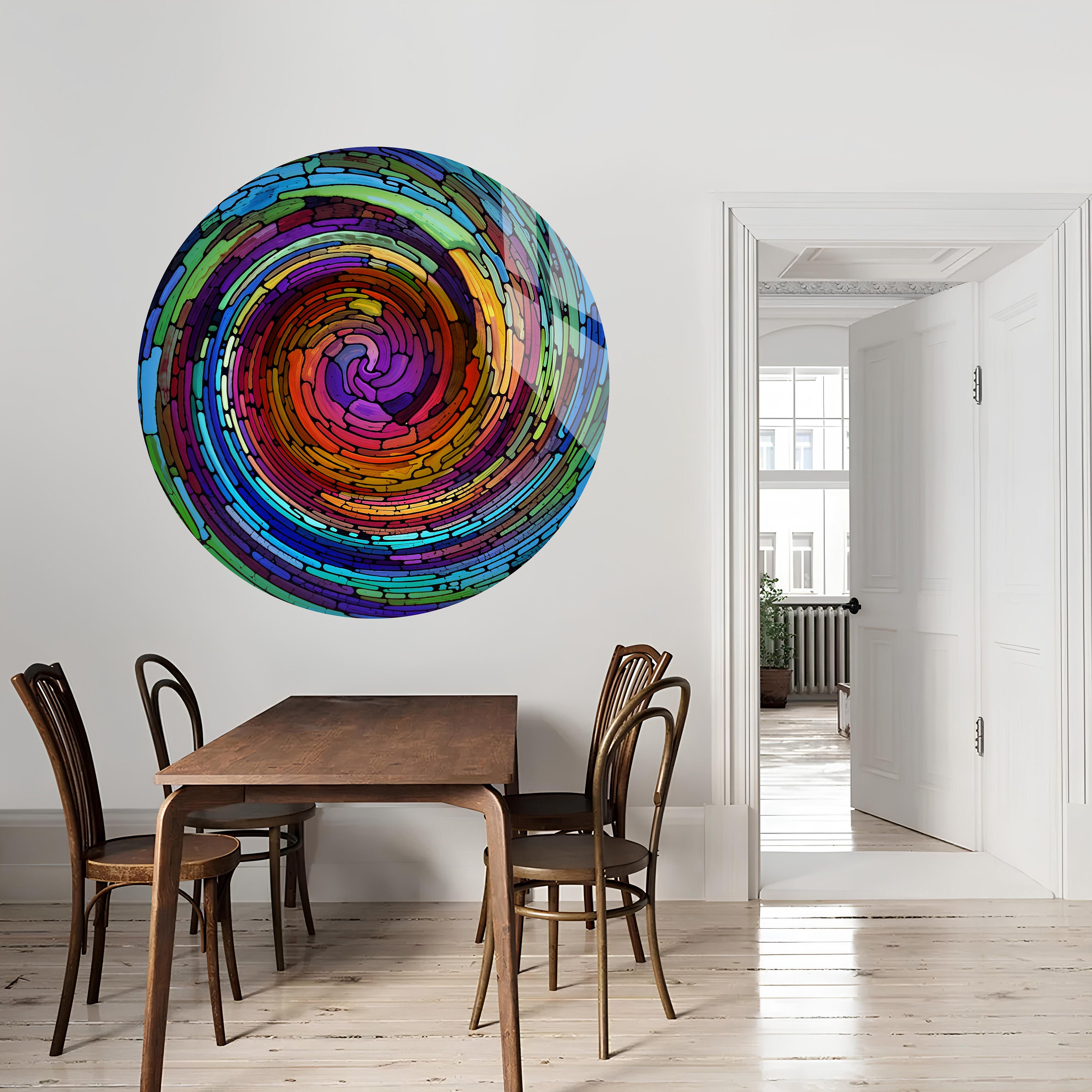 Tempered Glass Wall Art-stained Round Wall Art Gift-circle Wall Art