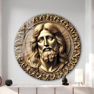 Gold Jesus Tempered Glass Wall Art, Christ Wall Art, Jesus of Nazareth, Stained Glass Art, Glass Printing Wall Art Decor, Religious Wall Art