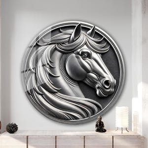 Silver Look Horse Wall Art, Glass Wall Art, Horse Gift, Livingroom Wall Art, Extra Large Wall Art Tempered Wall Art, Horse Print Office