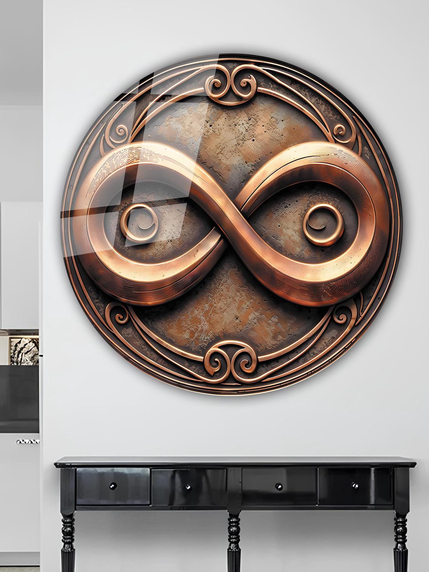 Copper Look Infinity Symbol Glass Wall Art Decor, Abstract Wall ...