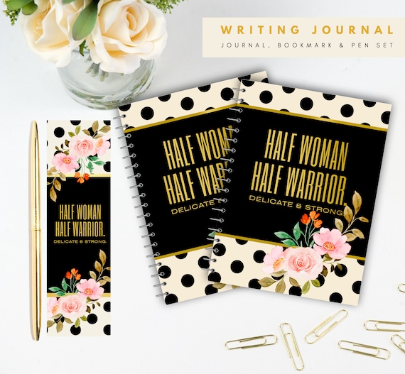 Boss Vybes Journal Set: Journal, Bookmark and Gold Pen Set for Affirmations  and Self-love Half Woman Half Warrior 