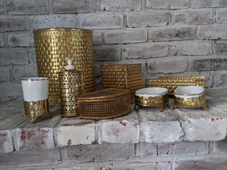 Vintage Usamade Stylebuilt Brass Woven Bathroom Accessories