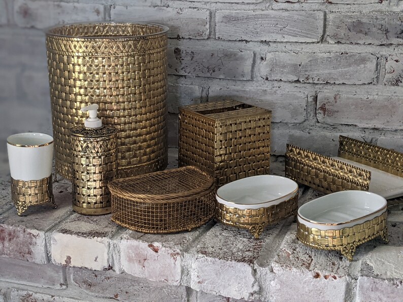 Vintage Usamade Stylebuilt Brass Woven Bathroom Accessories