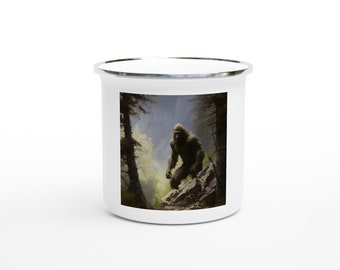 Sasquatch painting White 12oz Enamel Mug