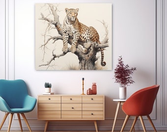 Leopard print, African Scene fine drybrush original, beautify Home or Office
