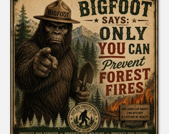 Sasquatch – Vintage – Wandbild – Smokey Bigfoot, humorvoll, Geschenk, Büro