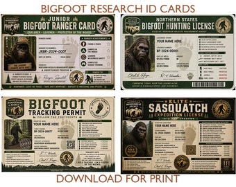 Lustige Bigfoot-Jagd Lizenz zum Ausdrucken | Sasquatch Ausweis | Digital Download Geschenk | Camping Cabochon Dekor |