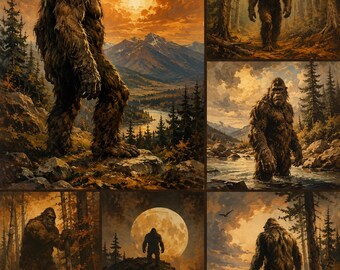 Verzamelkaarten van Bigfoot, hoogwaardige downloadbare prints (300 dpi)