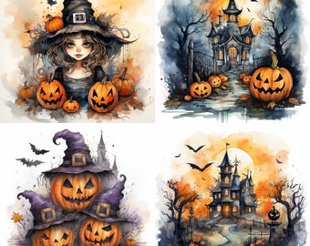 Halloween Digital download, Cute Halloween greeting card images, PNG, Jpeg, High Quality