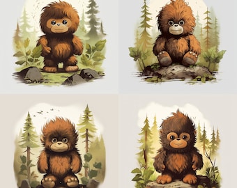 Skurriler Big Foot Cartoon Download | Sasquatch Cartoon Baby Bigfüßer digitaler Download PNG