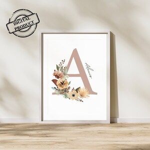Nursery Name Sign, Nursery Decor, Custom Name, Nursery Wall Decor, Baby Name Sign,Personalized Letters, Wall Art Custom Floral Initial Print
