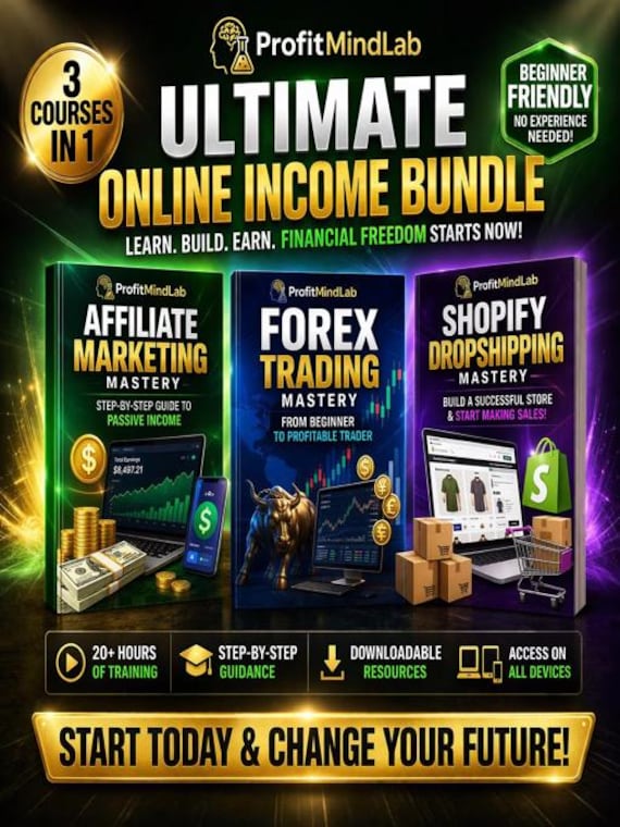 Ultimate Online Income Bundle | Affiliate Marketing + Forex Trading + Shopify Dropshipping Course | Make Money Online | Digital Download