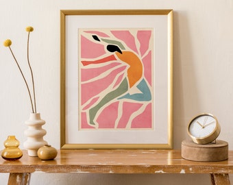 Cartel de arte inspirado en Matisse con una silueta de bailarina, Descarga digital, Arte de pared de moda, Exposición, Decoración estética de la habitación, Estética Matisse