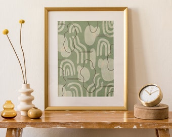 Cartel de arte de patrón abstracto ingenuo con arco iris y formas abstractas, descarga digital, arte de pared de moda, exposición, decoración estética de la habitación