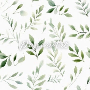 Pastel Greenery Seamless Pattern Set, Watercolor Leaves Digital Papers ...