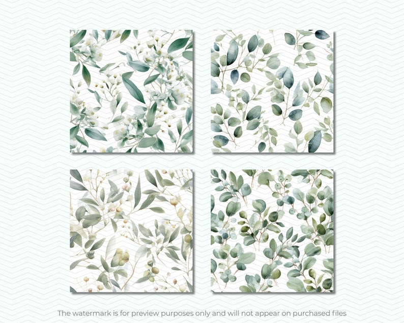Watercolor Eucalyptus Digital Paper Set, Greenery Eucalyptus Seamless ...
