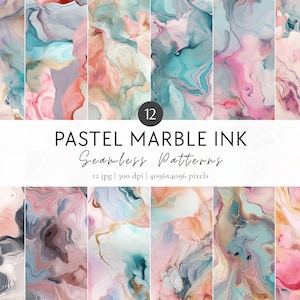 Soft Pastel Marble Digital Paper Set, Colorful Marble Seamless Pattern, Marble Ink Textures Bundle, Soft Pastel Colors, Commercial Use