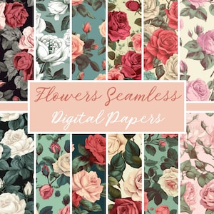 Vintage Roses Digital Paper, Seamless Patterns, Romantic Sublimation, Flower Pattern, Printable Paper Set, Floral Roses, Commercial Use