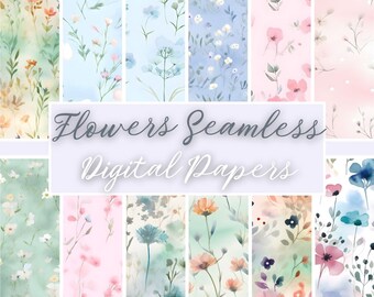 Soft Flowers Digital Paper Set, Flowers Seamless Pattern, Floral Pattern, Floral Digital Paper, Spring Seamless Pattern, Commercial Use