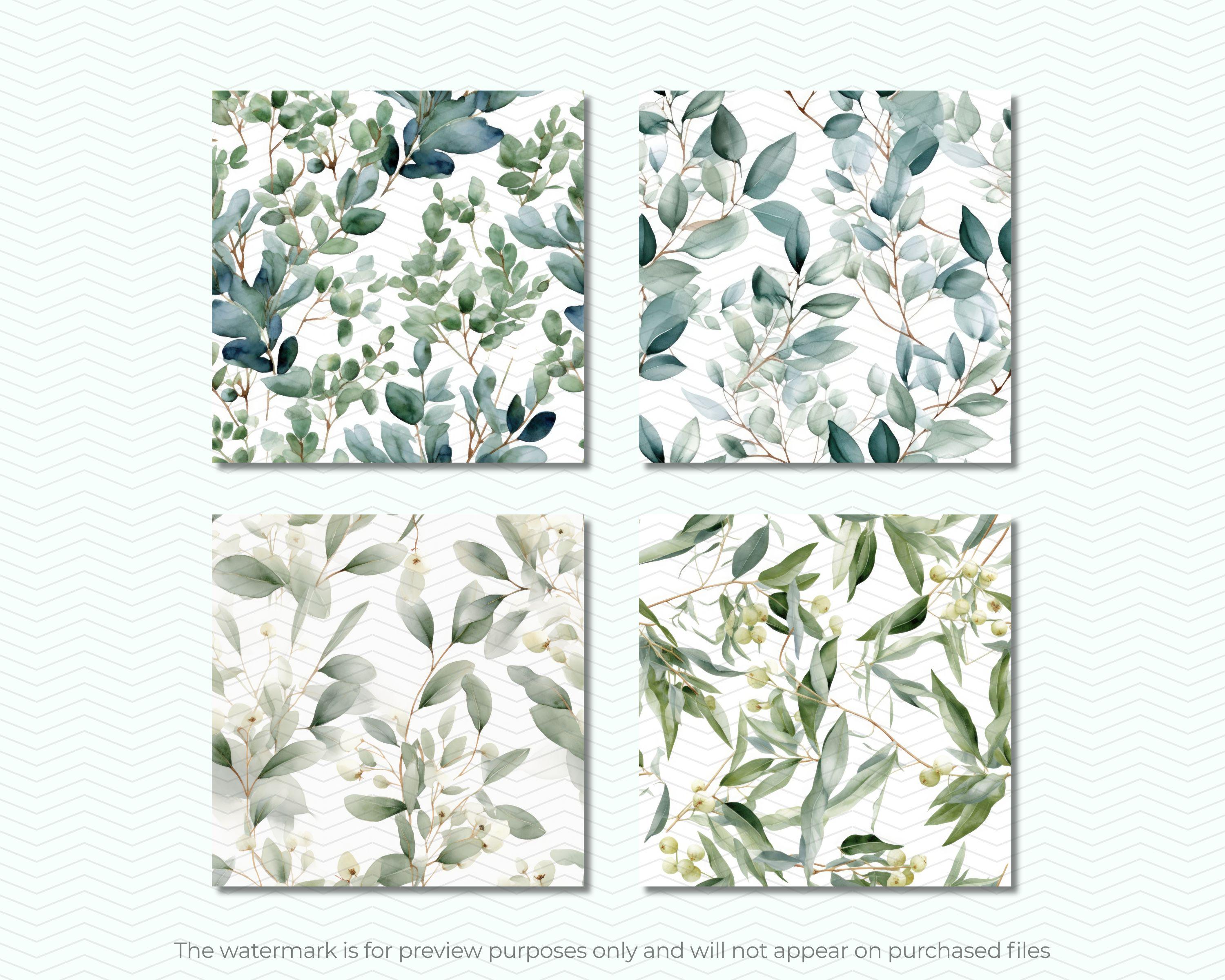 Watercolor Eucalyptus Digital Paper Set, Greenery Eucalyptus Seamless ...