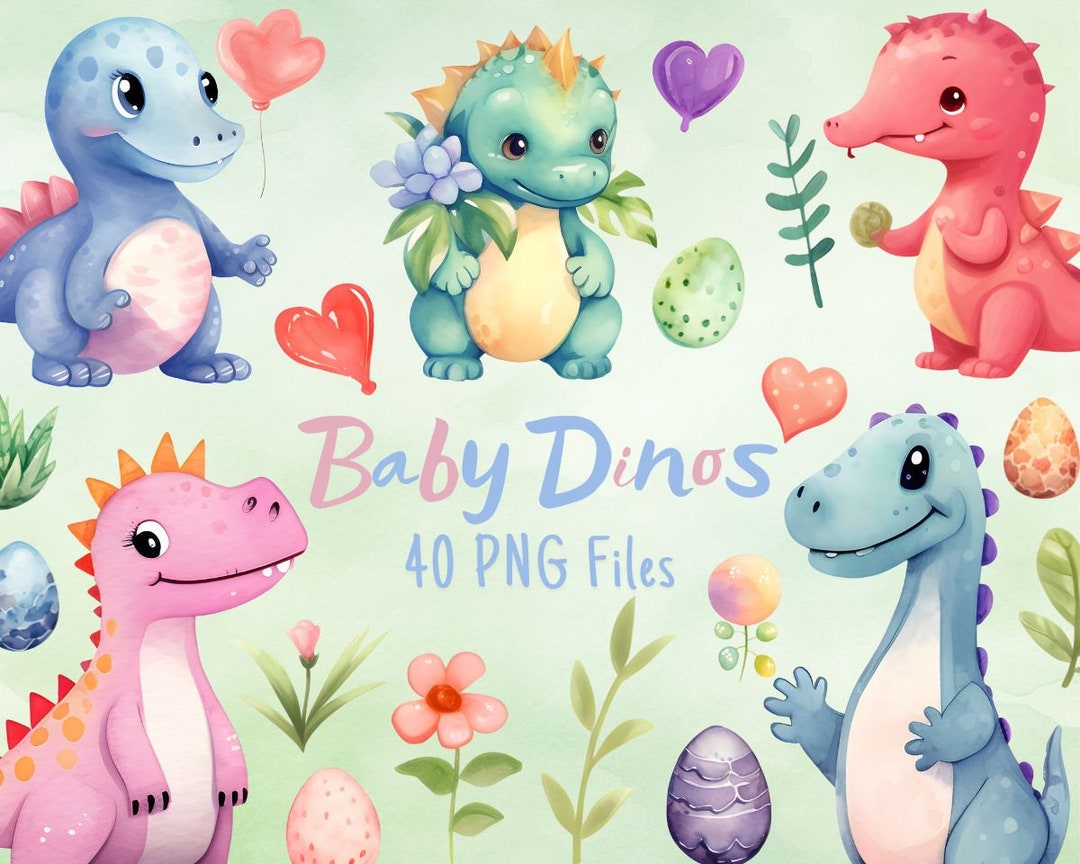 Watercolor Baby Dino Clipart | Pastel Dinosaur Bundle for Boys & Girls ...