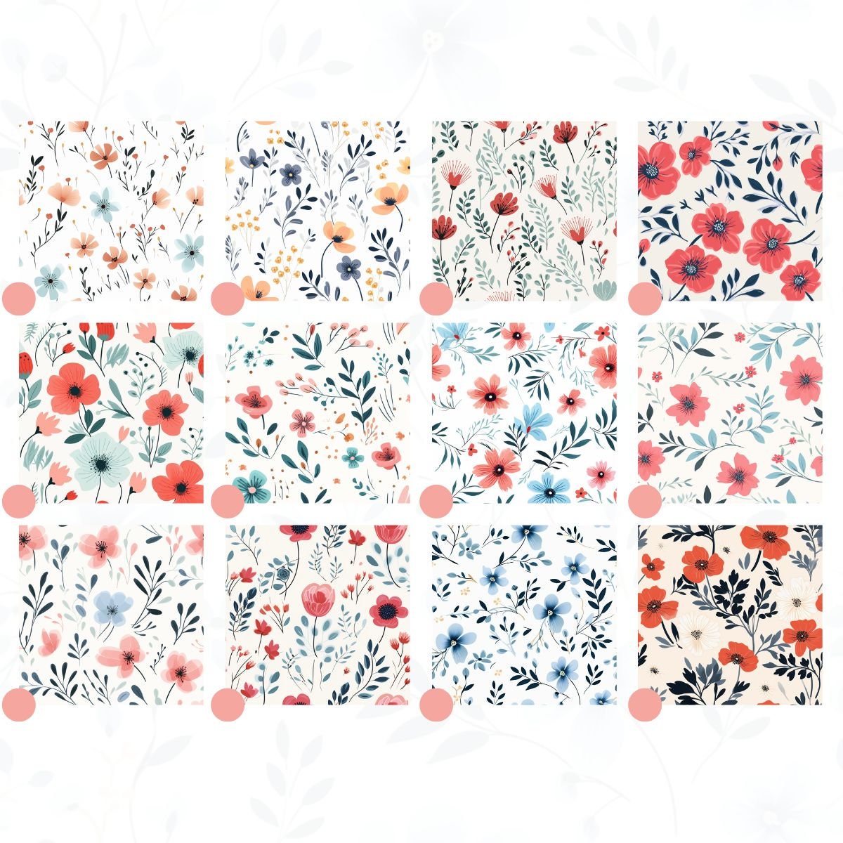 Soft Floral Digital Paper Set, Boho Flowers Seamless Pattern, Floral ...